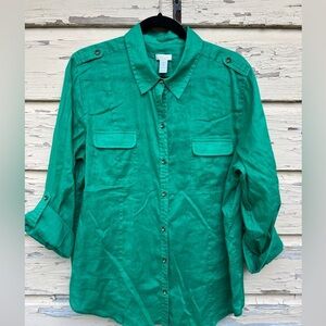 Chico’s Ramie/Cotton Blend Summer Sheer Roll-Tab Button-Down Blouse Top 3